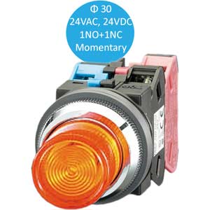 Nút nhấn nhả có đèn IDEC ALN22211DNA 24VAC/DC D30 1NO+1NC (Hổ phách)