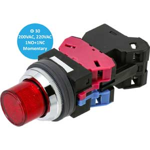 ALN22611DNR Công tắc nhấn nhả có đèn IDEC, 220VAC, đỏ