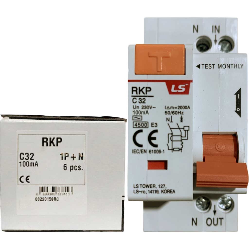 Aptomat chống giật, quá tải (RCBO) LS RKP 1P+N C32A 100mA 4.5kA