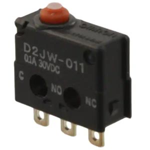 Công tắc hành trình cơ bản loại nhỏ và kín OMRON D2JW-011 Pin plunger; SPDT; 0.1A at 30VDC; 2.45N; 12.7mm; 9.4mm; 5.3mm
