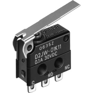 Công tắc hành trình cơ bản loại nhỏ và kín OMRON D2JW-01K11 Pin plunger; SPDT; 0.1A at 30VDC; 2.45N; 12.7mm; 9.4mm; 5.3mm