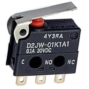 Công tắc hành trình cơ bản loại nhỏ và kín OMRON D2JW-01K1A1 Pin plunger; SPDT; 0.1A at 30VDC; 2.45N; 12.7mm; 9.4mm; 5.3mm