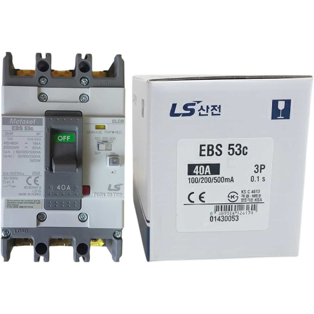 Aptomat khối chống giật 3 pha (ELCB) LS EBS53c-40-100/200/500 .