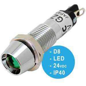 UP8-2489G Đèn báo pha 24VDC IDEC, D8, đèn LED, xanh