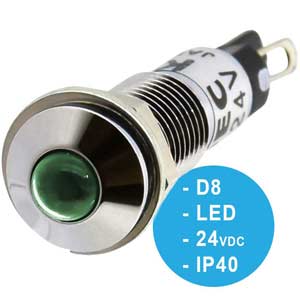 UP8-2488G Đèn báo pha 24VDC IDEC, D8, đèn LED, xanh