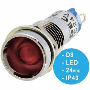 UP8-2487R Đèn báo 24VDC IDEC, D8, đèn LED, đỏ, mới