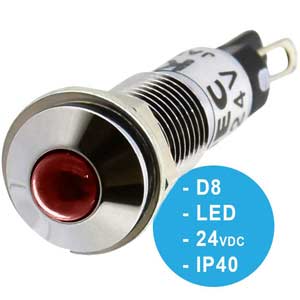 UP8-2488R Đèn báo pha 24VDC IDEC, D8, đèn LED, đỏ