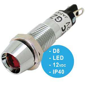 Đèn báo 12VDC UP8-1289R IDEC, D8, đèn LED, đỏ, đẹp