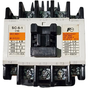 Khởi động từ (Contactor) FUJI SC-5-1 AC380V 1A1B Dòng điện (Ie): 22A; Số cực: 3P; Tiếp điểm chính: 3NO; Cuộn dây: 346...380VAC; Tiếp điểm phụ: 1NO+1NC