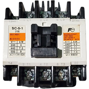 Khởi động từ (Contactor) FUJI SC-5-1 AC440V 1A1B Dòng điện (Ie): 22A; Số cực: 3P; Tiếp điểm chính: 3NO; Cuộn dây: 415...440VAC; Tiếp điểm phụ: 1NO+1NC