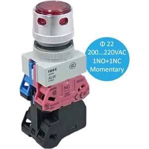 Nút nhấn nhả có đèn IDEC ALFW22611DR 220VAC D22 1NO+1NC (Đỏ)