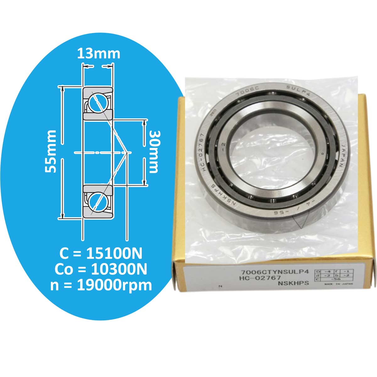 Vòng bi cầu tiếp xúc góc NSK 7006CTYNSULP4