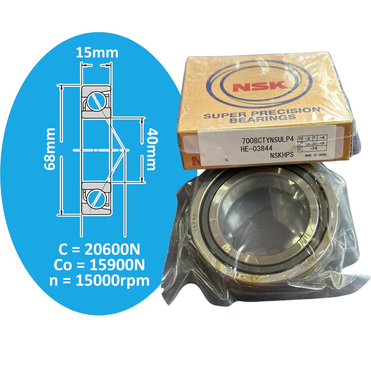 7008CTYNSULP4 NSK Vòng bi cầu tiếp xúc góc 1 dãy d40