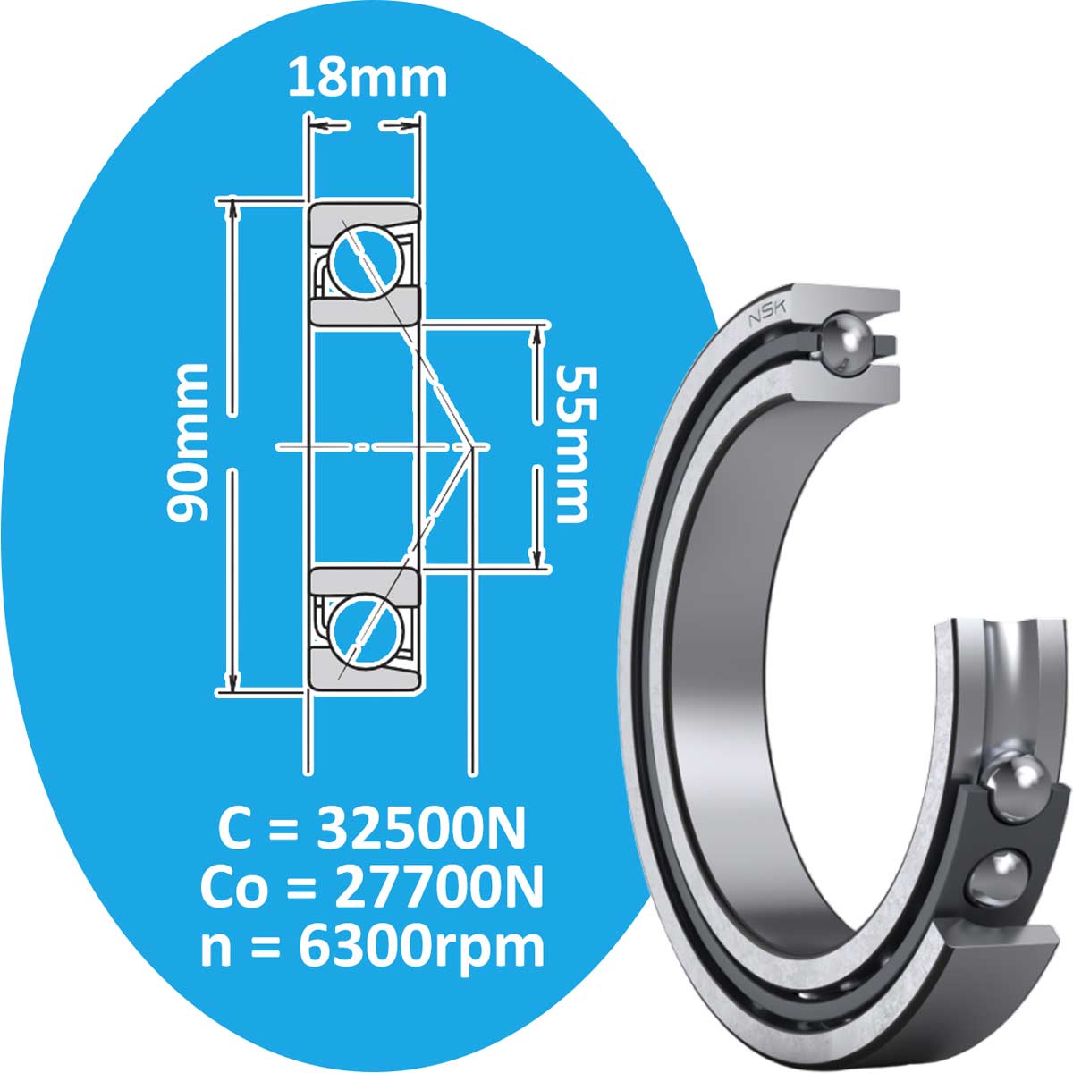 7011A NSK Vòng bi cầu tiếp xúc góc 1 dãy d55