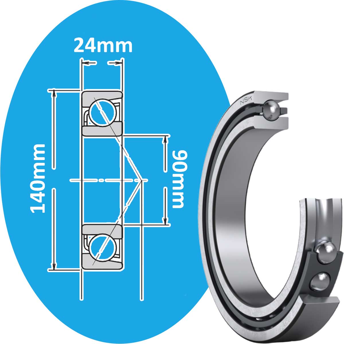7018B NSK Vòng bi cầu tiếp xúc góc 1 dãy d90