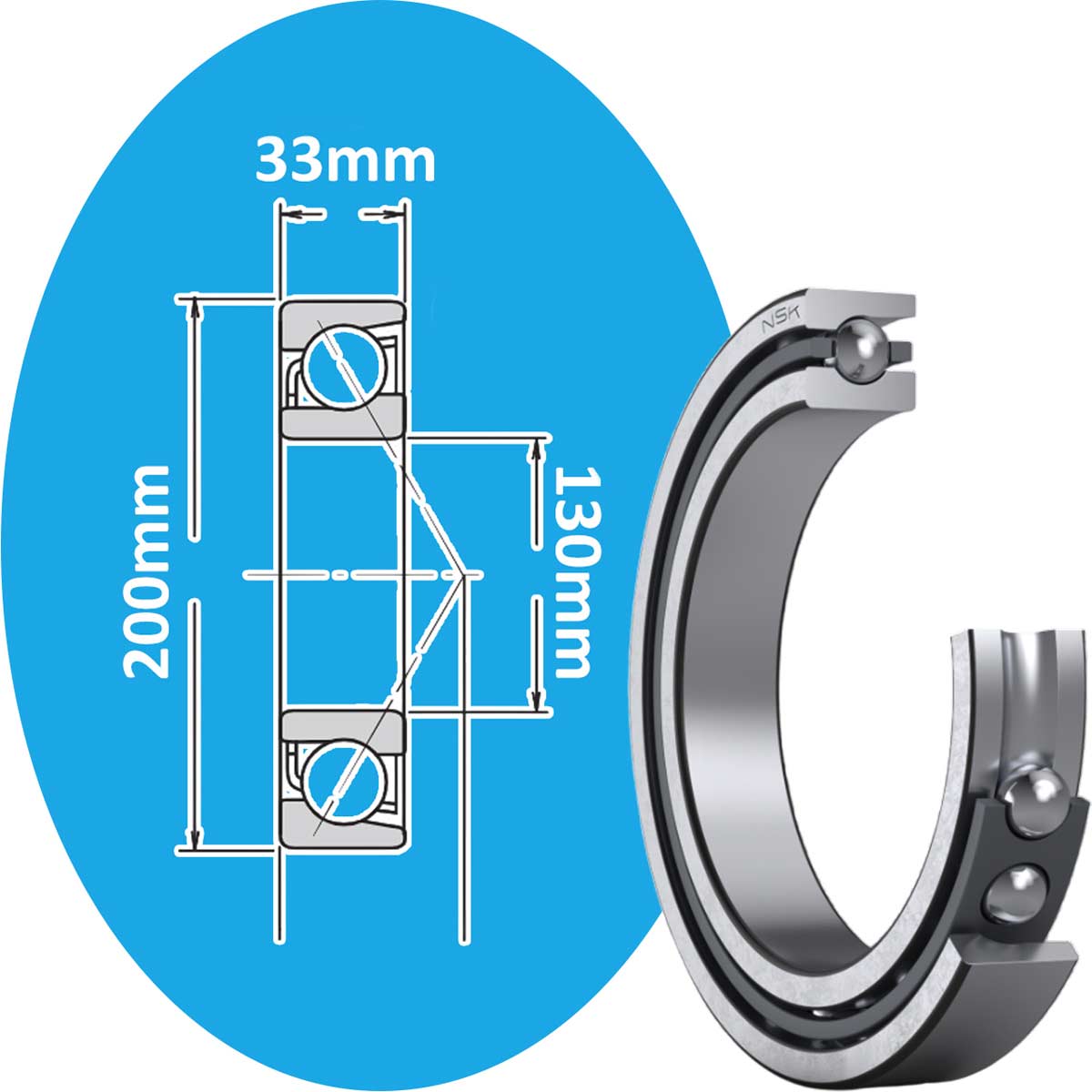 7026B NSK Vòng bi cầu tiếp xúc góc 1 dãy d130