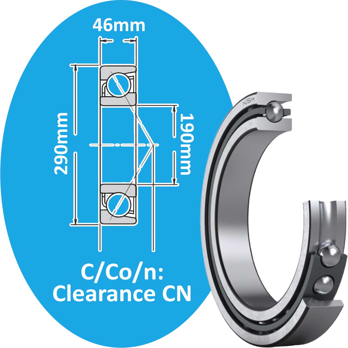 7038B NSK Vòng bi cầu tiếp xúc góc 1 dãy d190
