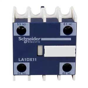 Tiếp điểm phụ SCHNEIDER LA1DX11 SPST (1NC), SPST (1NO); 0.1A at 125VAC; Phương pháp đấu dây: Bắt vít; Dòng sản phẩm tương thích: CAD, LC1D, LC1F, CR1F, HW series, S16SR series