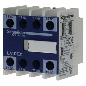 Tiếp điểm phụ SCHNEIDER LA1DZ31 3PST (3NO), SPST (1NC); Phương pháp đấu dây: Bắt vít; Dòng sản phẩm tương thích: CAD, LC1D, LC1F, CR1F, HW series, S16SR series