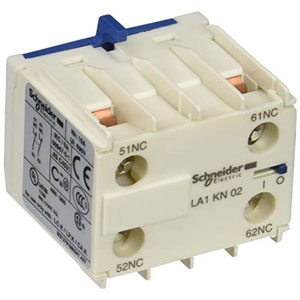 Tiếp điểm phụ  SCHNEIDER LA1KN02 DPST (2NC); 6A at 220VAC; Phương pháp đấu dây: Kẹp vít cố định; Dòng sản phẩm tương thích: LA1K