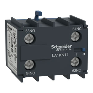 Tiếp điểm phụ  SCHNEIDER LA1KN11 SPST (1NC), SPST (1NO); 6A at 220VAC; Phương pháp đấu dây: Kẹp vít cố định; Dòng sản phẩm tương thích: LA1K