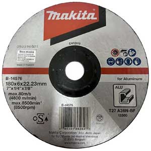 Đá mài (Nhôm) MAKITA B-14576 Hình dạng: Disc; Brown aluminium oxide (A); Unthreaded stud; 180mm; Chiều cao : 6mm
