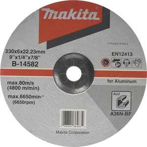 Đá mài (Nhôm) MAKITA B-14582 Hình dạng: Disc; Brown aluminium oxide (A); Unthreaded stud; 230mm; Chiều cao : 6mm