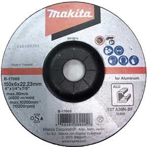 Đá mài (Nhôm) MAKITA B-17669 Hình dạng: Disc; Brown aluminium oxide (A); Unthreaded stud; 150mm; Chiều cao : 6mm