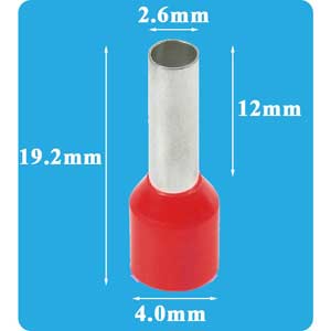 Đầu cốt pin rỗng DOD E2512 RED, dây mềm 2.5mm², 14AWG