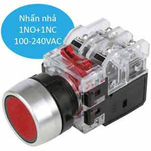 Nút nhấn nhả có đèn HANYOUNG MRX-RM1A0R 110-220VAC D22 1NO+1NC (Đỏ)