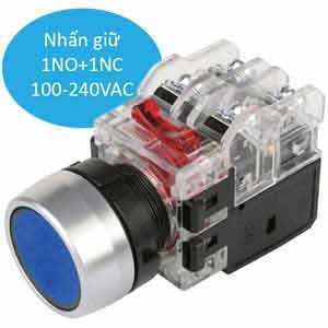 Nút nhấn giữ có đèn HANYOUNG MRX-RA1A0A 110-220VAC D22 1NO+1NC (Xanh)