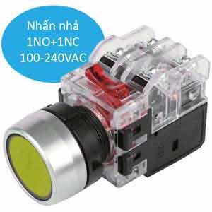 Nút nhấn nhả có đèn HANYOUNG MRX-RM1A0Y 110-220VAC D22 1NO+1NC (Vàng)