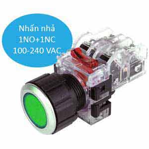 Nút nhấn nhả có đèn HANYOUNG MRX-NM1A0G 110-220VAC D25 1NO+1NC (Xanh)