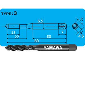 Mũi taro rãnh xoắn M5 - SPQ5.0KX YAMAWA, D4.5xL60mm