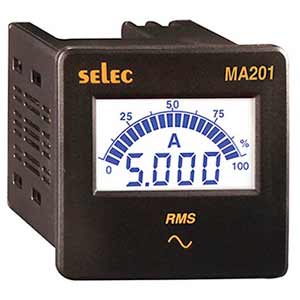 Đồng hồ ampe SELEC MA201 Màn hình LED; 240VAC; Dải đo dòng điện: 50mA...5A; Kích thước lỗ cắt: W67.5xH67.5mm