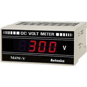 Đồng hồ đo hiển thị số (cho ampe kế) AUTONICS M4W-DV-5 Màn hình LED; Nguồn cấp: 100...240VAC; Thông số đo lường: Voltage (DC); Dải hiển thị: 0...300; Đơn vị hiển thị: VDC; Kích thước lỗ cắt: W92xH45mm