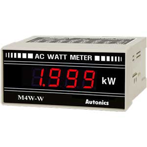 Đồng hồ đo hiển thị số (cho ampe kế) AUTONICS M4W-W-2 Màn hình LED; Nguồn cấp: 100...240VAC; Thông số đo lường: Power (Active); Dải hiển thị: 0...1.999; Đơn vị hiển thị: kW; Kích thước lỗ cắt: W92xH45mm