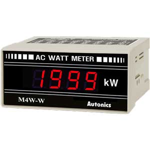 Đồng hồ đo hiển thị số (cho ampe kế) AUTONICS M4W-W-5 Màn hình LED; Nguồn cấp: 100...240VAC; Thông số đo lường: Power (Active); Dải hiển thị: 0...1999; Đơn vị hiển thị: kW; Kích thước lỗ cắt: W92xH45mm