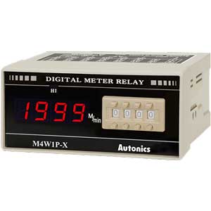 Đồng hồ đo hiển thị số (cho ampe kế) AUTONICS M4W1P-S-1 Màn hình LED; Nguồn cấp: 100...240VAC; Thông số đo lường: Passing speed; Dải hiển thị: 0...1999; Đơn vị hiển thị: m/min; Kích thước lỗ cắt: W92xH45mm