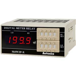 Đồng hồ đo hiển thị số (cho ampe kế) AUTONICS M4W2P-AAR-2 Màn hình LED; Nguồn cấp: 100...240VAC; Thông số đo lường: Current (AC); Dải hiển thị: 0...199.9; Đơn vị hiển thị: mAAC; Kích thước lỗ cắt: W92xH45mm