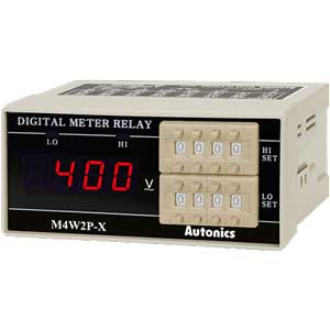 Đồng hồ đo hiển thị số (cho ampe kế) AUTONICS M4W2P-AVR-6 Màn hình LED; Nguồn cấp: 100...240VAC; Thông số đo lường: Voltage (L-N); Dải hiển thị: 0...400; Đơn vị hiển thị: VAC; Kích thước lỗ cắt: W92xH45mm