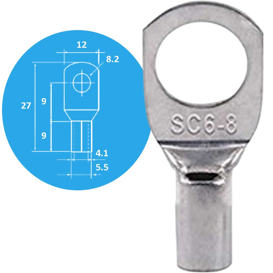SC 6-8 | Đầu cos tròn bít Mhd - 1 lỗ - D8.2mm - 0.7mm