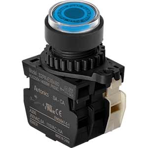 Nút nhấn D22-25mm (có đèn) AUTONICS S2PR-E3BABLM Có đèn; 100...240VAC; D22, D25; Xanh da trời; 1NO+1NC; Nhấn nhả; Round full-guard (Flush); Chất liệu vỏ: Plastic; Chất liệu vòng bezel: Plastic