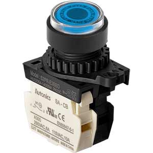 Nút nhấn D22-25mm (có đèn) AUTONICS S2PR-E3BBLM Có đèn; 100...240VAC; D22, D25; Xanh da trời; 1NC; Nhấn nhả; Round full-guard (Flush); Chất liệu vỏ: Plastic; Chất liệu vòng bezel: Plastic