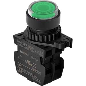 Nút nhấn D22-25mm (có đèn) AUTONICS S2PR-E3GADM 12...24VDC, 12...24VAC; D22, D25; Xanh lá; 1NO; Nhấn nhả; Round full-guard (Flush); Chất liệu vỏ: Plastic; Chất liệu vòng bezel: Plastic