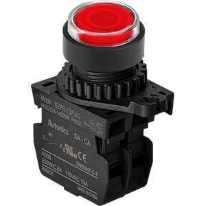 Nút nhấn D22-25mm (có đèn) AUTONICS S2PR-E3RADM 12...24VDC, 12...24VAC; D22, D25; Đỏ; 1NO; Nhấn nhả; Round full-guard (Flush); Chất liệu vỏ: Plastic; Chất liệu vòng bezel: Plastic