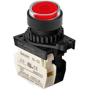 Nút nhấn D22-25mm (có đèn) AUTONICS S2PR-E3RBLM Có đèn; 100...240VAC; D22, D25; Đỏ; 1NC; Nhấn nhả; Round full-guard (Flush); Chất liệu vỏ: Plastic; Chất liệu vòng bezel: Plastic