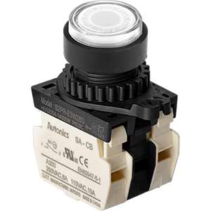 Nút nhấn D22-25mm (có đèn) AUTONICS S2PR-E3W2BLM Có đèn; 100...240VAC; D22, D25; Trắng; 2NC; Nhấn nhả; Round full-guard (Flush); Chất liệu vỏ: Plastic; Chất liệu vòng bezel: Plastic