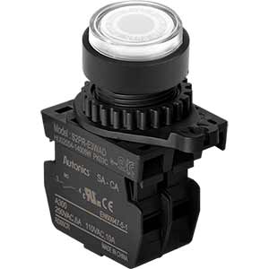 Nút nhấn D22-25mm (có đèn) AUTONICS S2PR-E3WADM 12...24VDC, 12...24VAC; D22, D25; Trắng; 1NO; Nhấn nhả; Round full-guard (Flush); Chất liệu vỏ: Plastic; Chất liệu vòng bezel: Plastic