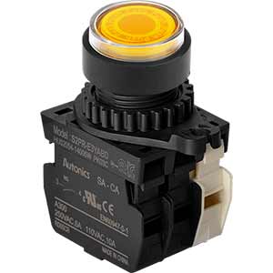 Nút nhấn D22-25mm (có đèn) AUTONICS S2PR-E3YABLM Có đèn; 100...240VAC; D22, D25; Vàng; 1NO+1NC; Nhấn nhả; Round full-guard (Flush); Chất liệu vỏ: Plastic; Chất liệu vòng bezel: Plastic